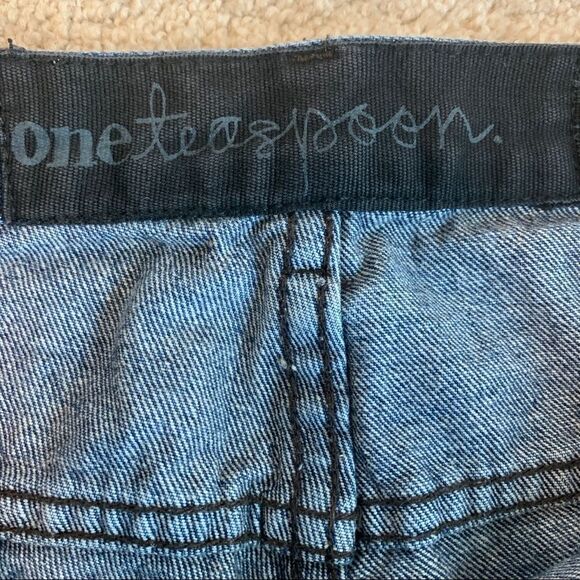 ONE Teaspoon Blue denim Jean high-rise Cutt-offs shorts Sz 10/28 - Picture 4 of 10